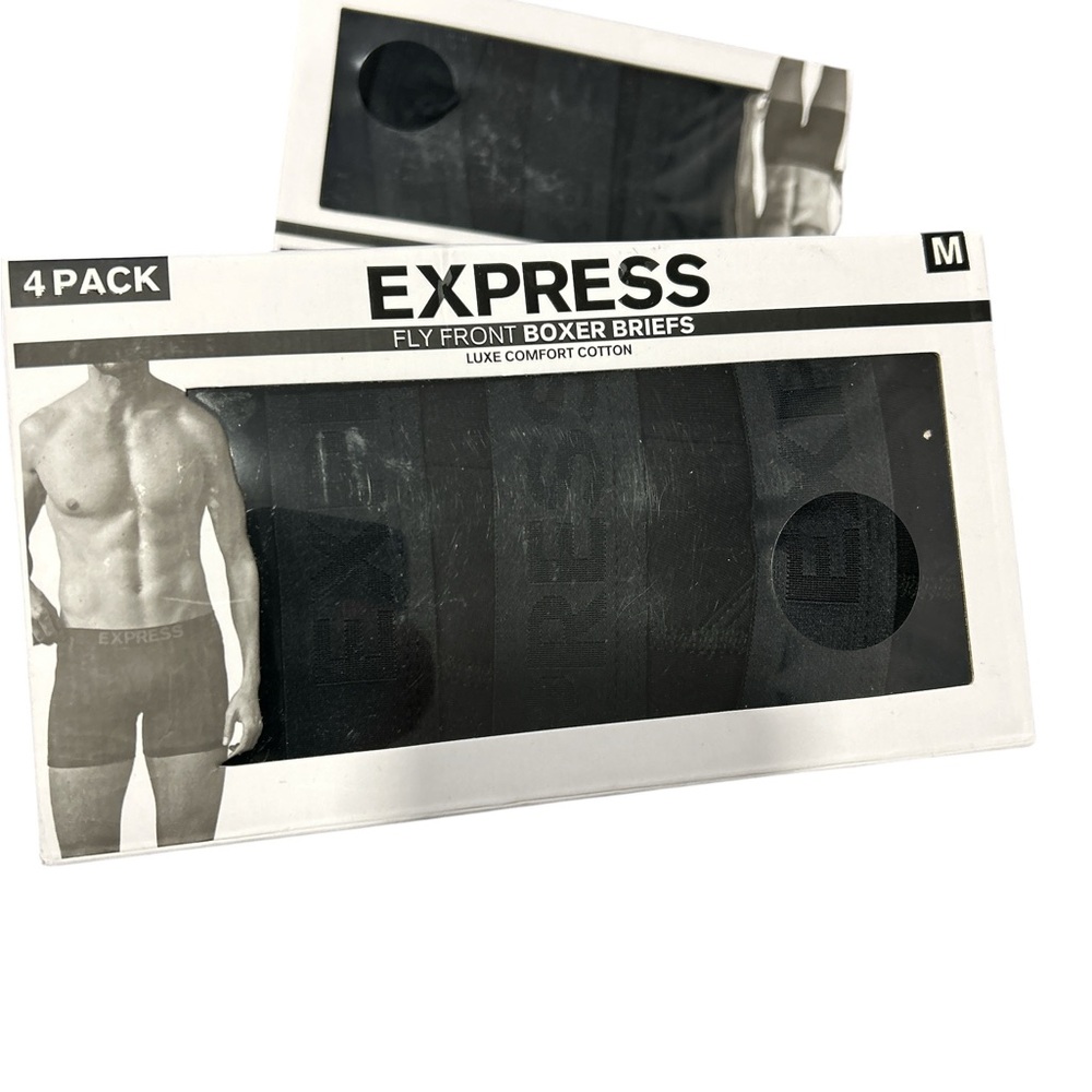 Express Men’s Black Fly Front Boxer Briefs - 4 Pack medium